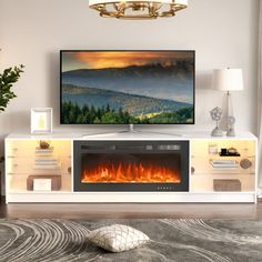 a flat screen tv mounted on a wall above a fireplace