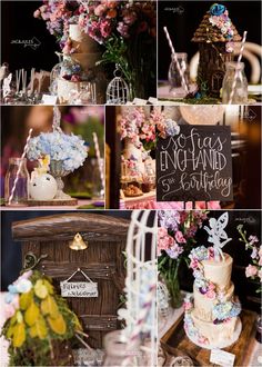 a collage of photos with flowers and decorations