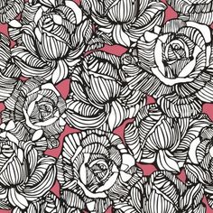 black and white flowers on pink background