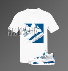 Sneakerheads and Air Jordan fans, get ready to rock the freshest style with our Jordan 4 Military Blue inspired T-Shirt! 🔥 Made from a soft and lightweight cotton blend, this t-shirt is comfortable and flattering for both men and women. The Classic graphics on this t-shirt are inspired by the iconic Jordan 4 Military Blue colorway, making it a must-have for any true Jordan fan. This t-shirt is crafted from a combination of 100% combed and ring-spun cotton, polyester, and pre-shrunk fabric for a Blue Sporty T-shirt With Graphic Design, Blue Urban T-shirt With Graphic Design, Urban Blue T-shirt With Graphic Design, Urban Blue Graphic T-shirt, Sporty Graphic Design Shirt For Summer, Blue Urban Graphic Design T-shirt, Blue T-shirt With Sublimation Print For Streetwear, Blue Urban T-shirt For Fan Merchandise, Blue Sublimation Print T-shirt For Streetwear