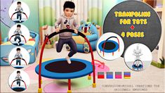 an animated image of a boy jumping on a trampoline for toys and poses