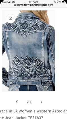 Western Applique Designs, Rhinestone Jean Jacket, Western Jean Jacket, Boho Outfit Ideas, Refashioning Clothes, Wearable Crafts, Burned Hats, Going To A Concert, Bedazzled Jeans