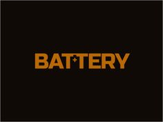 the word battery on a black background with an orange and yellow font that says battery