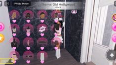 a girl is standing in front of a wall with pink hearts on it and some mirrors