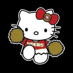 an image of a hello kitty with cheerleaders on it's chest and tail