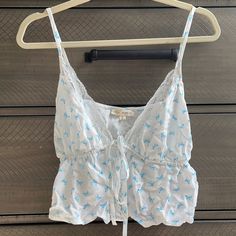 Never Worn - Still Has Sizing Sticker On It! Blue Tops With Heart Print For Spring, Blue Heart Print Tops For Spring, Spring Blue Heart Print Tops, Blue Heart Print Top For Summer, Tan T Shirt, Butterfly Lace, Heart Blouse, Grace And Lace, Pastel Fashion