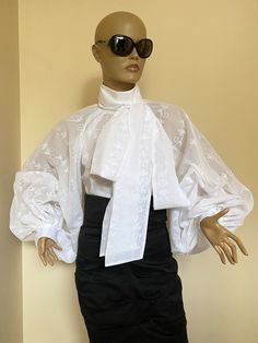 "This is a very stylish Womens Cotton Blouse. It is comfortable and cozy. Made for a free flowing fit. Great for all year around and for any special occasion or casual day can be dressed up or dressed down. SIZE CHART SIZE S - US 6, UK 8, EU 36 bust: bust around 34.5\"/90cm Waist: waist around 27.5\"/70cm Hips: hips around 34.5\"/90cm SIZE M - US 8, UK 10, EU 38 bust: bust around 37.5\"/95cm Waist: waist around 29.5\"/75cm Hips: hips around 37.5\"/95cm SIZE L - US 10, UK 12, EU 40 bust: bust aro Victorian Collar, Prom Outfit, White Shirts Women, Prom Outfits, Free Flowing, White Bow, Cotton Blouse, Beautiful Blouses, White Blouse