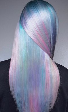 Pastel Holographic Hair, Pastel Hair Dye, Rainbow Prism Hair, Pastel Hair Colors, Iridescent Hair, Platinum Rainbow Hair, Cool Toned Rainbow Hair, Pastel Purple Hair, Pastel Rainbow Hair