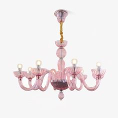 a pink chandelier with five lights hanging from it's center and bottom