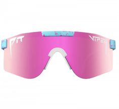 a pair of sunglasses with pink mirrored lenses on the top and bottom half of it