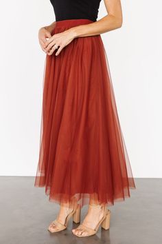 Galena Tulle Skirt | Copper | Baltic Born Flowy Tulle Skirt For Evening, Elegant Midi Tulle Skirt, Elegant Tulle Midi Skirt, Fall Party Tulle Bottoms, Tulle Lined Skirt, Tulle Pleated Skirt For Evening, Long Tulle Lined Skirt, Fall Tulle Long Skirt, Stretch Tulle Long Skirt