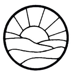 a black and white drawing of the sun in a circle