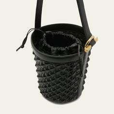 Bottega Veneta bucket bag in knot  intreccio  leather  Flat shoulder strap with toggle accent  Open top  Feet protect bottom of bag  Approx. 7.5"H x 7.5"W x 8.3"D Made in Italy Elegant Bucket Bag With Intrecciato Weave, Elegant Intrecciato Weave Bucket Bag, Designer Woven Leather Bucket Bag, Leather Bucket Bag With Intrecciato Weave Crossbody, Designer Bucket Bag With Intrecciato Weave, Designer Crossbody Bucket Bag With Braided Handles, Luxury Bucket Bag With Intrecciato Weave, Leather Bucket Bag With Intrecciato Weave And Top Handle, Evening Woven Leather Crossbody Bucket Bag