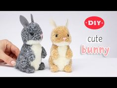 two stuffed animals sitting next to each other on a white background with the words diy cute bunny