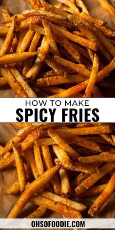 Text reads Homemade Cajun Fries Recipe:  Oven or Air Fryer Spicy Fry Seasoning, Spicy French Fries Recipes, Easy Spicy Snacks To Make, Spicy Fries Recipe, Spicy French Fries, Voodoo Fries Recipe, Beef Tallow Fries, Spicy Fries Seasoning