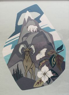 an image of a mountain goat with flowers on it