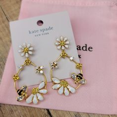 Authentic Kate Spade Brand New Spring Collection: Abuzz Brand New With Tags From Kate Spade New Spring Collection Abuzz Honey Bees And Daisies Statement Hoop Earrings Are Stunning And Extremely Sparkly Without A Doubt They Make Stunning Statement. Definitely A Must-Have For Any Daisy Or Bee Lovers Come -Brand New With Tags -In A Pink Kate Spade Dust Bag Kate Spade Spring, Kate Spade Earrings Stud, Kate Spade Studs, Pink Kate Spade, Statement Hoop Earrings, Bezel Earrings, Cherry Earrings, Kate Spade Earrings, Honey Bees