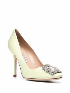 Find MANOLO BLAHNIK Hangisi Décolleté Embellished Pumps on Editorialist. light green leather rhinestone embellishment decorative buckle detail satin finish pointed toe branded insole high heel Embellished Green Heels For Evening, Green Embellished Heels For Evening, Designer Green Heels For Wedding, Manolo Blahnik Hangisi, City Dress, Iconic Bags, Demi Fine Jewelry, Summer Beach Wear, Fine Earrings