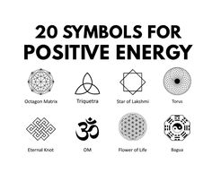 symbols for positive energy are shown in black and white, with the words 20 symbols for positive