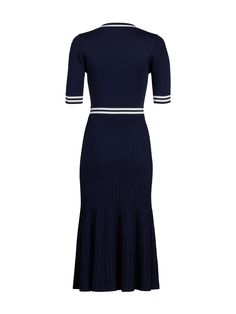 Casual Ribbed Dress For Daywear, Classic Fitted Midi Dress For Day Out, Chic Fitted Navy Dress, Navy Fitted Dress For Daywear, Fitted Navy Dress For Daywear, Fitted Navy Midi Dress For Daywear, Navy Fitted Casual Midi Dress, Classic Navy Spring Dress, Elegant Navy Dress For Day Out