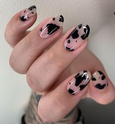 22 Examples of Cow Print Nails for Your Next Manicure | Who What Wear Reverse Cow Print Nails, White And Black Acrylics, Brown Cow Print Nail Designs, Chrome Cow Print Nails, Cow Gel Nails, Fun Gel Nails Ideas, Cow Print Gel Nails, Cow Nails Designs, Cow Nail Designs