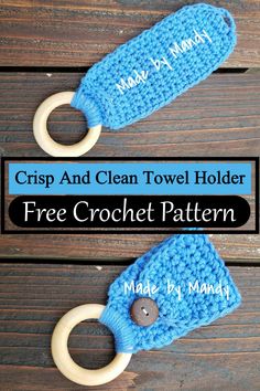 two crocheted toothbrush holders with the words crisp and clean towel holder free crochet pattern