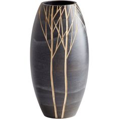 a black vase with some brown branches in it