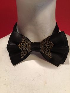 Black satin brass bow tie looks amazing! Total must have!! Adjustable strap, very comfortable to wear. Rosary Style Necklace, Black Ties, Gorgeous Jewelry, Satin Brass, Bow Ties, Black Satin, Black Tie, Matching Earrings, Bow Tie