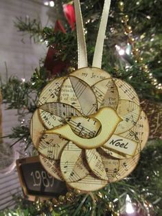 a wooden ornament with musical notes on it