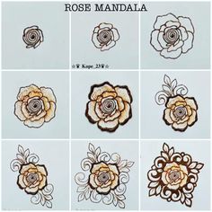 nine images of roses with the words rose mandala on them