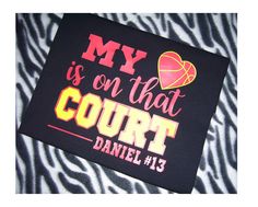 a black and white zebra print with the words, my is on that court danielle 13