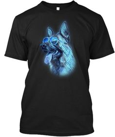 a black t - shirt with an image of a dog wearing goggles