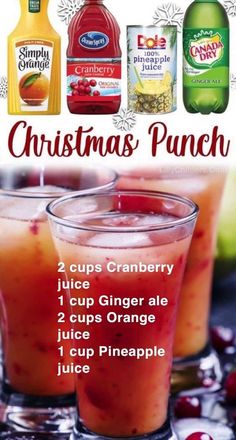 christmas punch recipe with two cups, cranberry juice and 2 cups orange juice