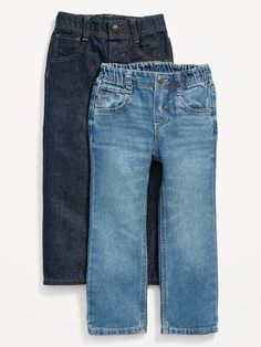 Online exclusive! Pack includes 2 pairs of straight jeans, each in a different wash.  Elasticized pull-on waistband, with decorative non-functional button and built-in belt loops.  Faux fly.  Scoop pockets and coin pocket at front; patch pockets at back.  Durable denim, with fading and whiskering for a vintage look.  Why do we call these Wow Jeans? It's all about that jaw-dropping low price, fantastic fit and reliable comfort .  WOW ‘em in your choice of leg shapes from straight to skinny! ?? ?? Leg Shapes, Toddler Boy Jeans, Pull On Jeans, Toddler Boy Outfits, Perfect Jeans, Boys Jeans, Bottom Clothes, Toddler Sizes, Toddler Gifts