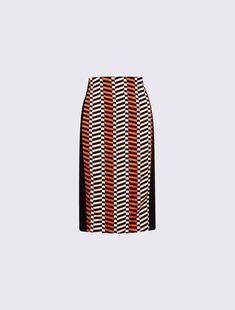 an orange, black and white striped skirt