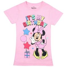 Bring a classic Disney charm to your little one's special day with the Disney Minnie Mouse It's My Birthday Short Sleeve T-Shirt for Kids that features an adorable image of Minnie Mouse with balloons and a gift along with the phrase "It's my birthday". Constructed from pure cotton this t-shirt ensures comfort and breathability making sure your child can celebrate their big day with unbridled joy and playfulness. Available in sizes X-Small to XX-Large this tshirt has the perfect fit for every Dis Disney Charms, Disney Lover, Classic Disney, Its My Birthday, Birthday Girl, Short Girls, Shirts For Girls, Girl Birthday, Pure Cotton