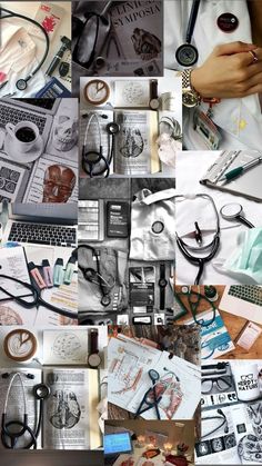 a collage of various medical related items