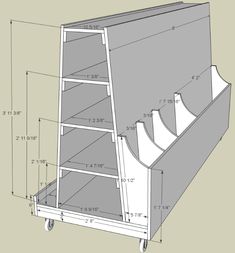 a drawing of a book shelf with measurements for the bottom section and shelves on each side