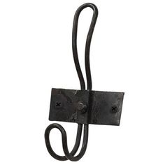 an iron hook with two hooks hanging from it's side on a white background