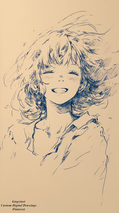 a drawing of a woman with her hair blowing in the wind