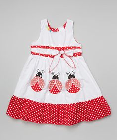 White Polka Dot Ladybug Sash Dress - Infant Toddler & Girls Kids Dress Wear, Kids Dress Patterns, Girls Frock Design, Girl Dress Patterns, Baby Frocks Designs, Frocks For Girls