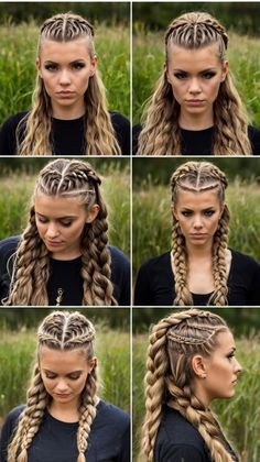 Rock Your how to do viking braids hairstyles: Styles for Rope Braids ☀️ Viking Braid Wedding Hair, Long Hair Viking Style, Viking Diy, Starburst Braid, Braids Viking, Viking Braids Hairstyles, Braid Hairstyles For Long Hair, Hawk Hairstyle, Hairstyles For Short Hair Prom