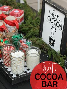 hot cocoa bar with candy and marshmallows