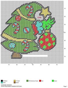 a cross stitch christmas tree with presents on it