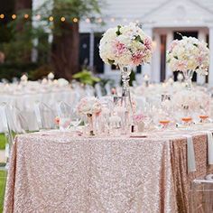 90x156 Premium Sequin Rectangle Tablecloth Rose Gold|Blush Champagne Sequin Tablecloth, Sequin Tablecloth Wedding, Gold Sequin Tablecloth, Sequin Tablecloth, Wedding Table Linens, Sequin Table, Wedding Tablecloths, Champagne Party, Table Overlays