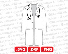 a white coat with a stethoscope on the front and side, in black font