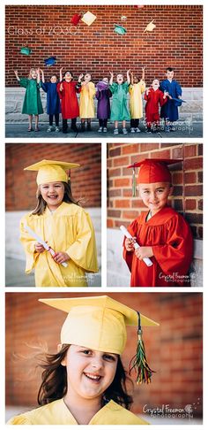 children in graduation caps and gowns posing for pictures