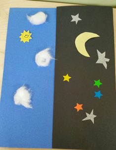 two different colored papers with stars and moon on them