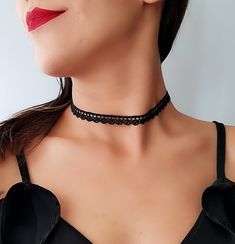 -------------------------------------♥ ♥ ♥ bohomila ---------------------------------------------- Black Choker Necklace - Radiate your beauty in this beautifully detailed Black Choker Necklace. Dress it up or dress it down its boho chic for any occasion. ------------------------------------♥ ♥♥ D E S C R I P T I O N ♥ ♥♥ --------------------------------------------------- ♥Choker Length : 13 inch ♥Width : 0.5 inch ♥Silver plated lobster clasp ♥ Includes a 2 inch ( 5 cm) extension chain for any Vintage Choker For Party, Trendy Festival Choker With Clavicle Chain, Bohemian Black Choker With Clavicle Chain, Black Bohemian Choker With Clavicle Chain, Trendy Clavicle Chain Choker For Festivals, Adjustable Clavicle Chain Choker For Party, Festival Choker With Adjustable Clavicle Chain, Elegant Festival Choker With Clavicle Chain, Adjustable Clavicle Chain Choker For Festival