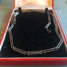 Original Vintage Georg Jensen Long Necklace Sterling Silver, No. 195, A Design Bent Gabrielsen, Original Box - That Is Damaged Measures 62 Cm, 23 Hammered Links 35.6 Grams In Weight